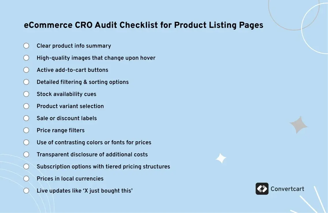 eCommerce CRO Audit Checklist for More Product Listing Page Conversion Rates